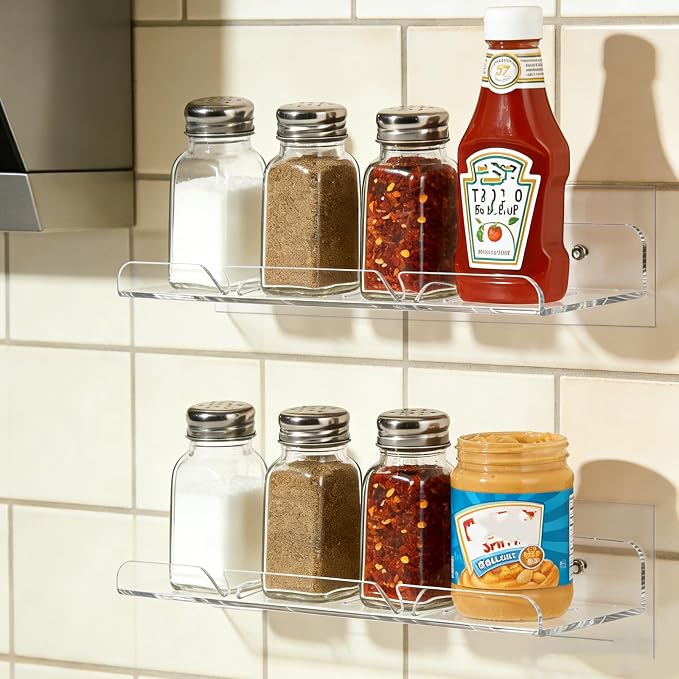 Acrylic Corner Shelves, Adhesive Shelf, Shower Caddy Organizer for Home Decor,Clear Shower Shelf,No Drilling Wall Mounted Bathroom Shelves (Clear 12 inch 2 set)