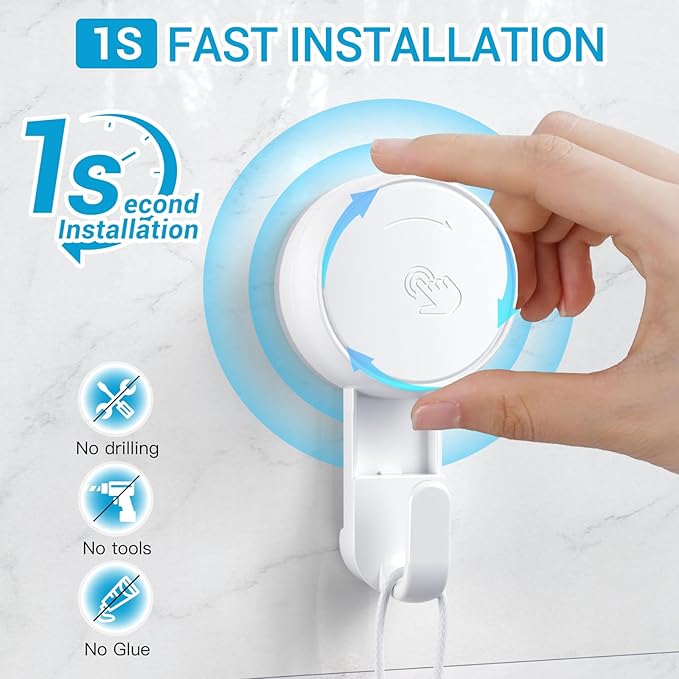 LUXEAR Heavy Duty Waterproof Shower Hooks 6 Pack - Suction Hook, No Drill Damage-Free Removable Reusable Wall Hooks for Bathroom Kitchen Towel Bathrobe Loofah Shower Hooks (Max Load 11LB/5KG)