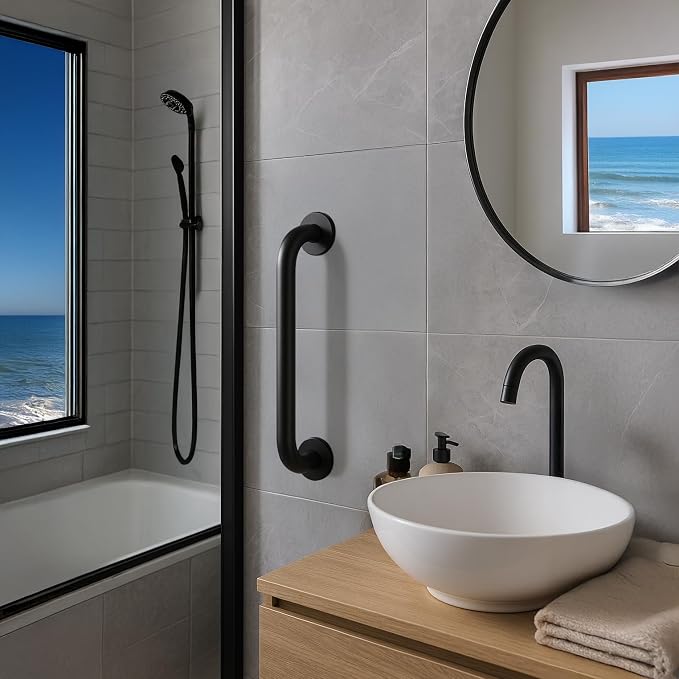 Westbrass GB36-MB 36" x 1.5" Stainless Steel Grab Bar with Flanges and Screws – ADA Compliant, Matte Black