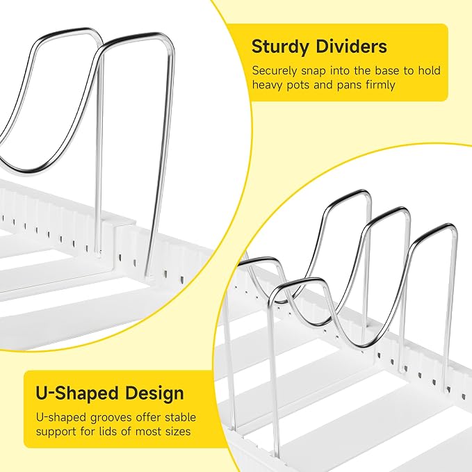 MUDEELA Pots and Pans Organizer under Cabinet, Pot Rack with Expandable Pot Lid Organizers Holder for 10 Adjustable Dividers, Pan Organizers inside Cabinet for Pan Lids, Cutting Boards, Baking Sheets