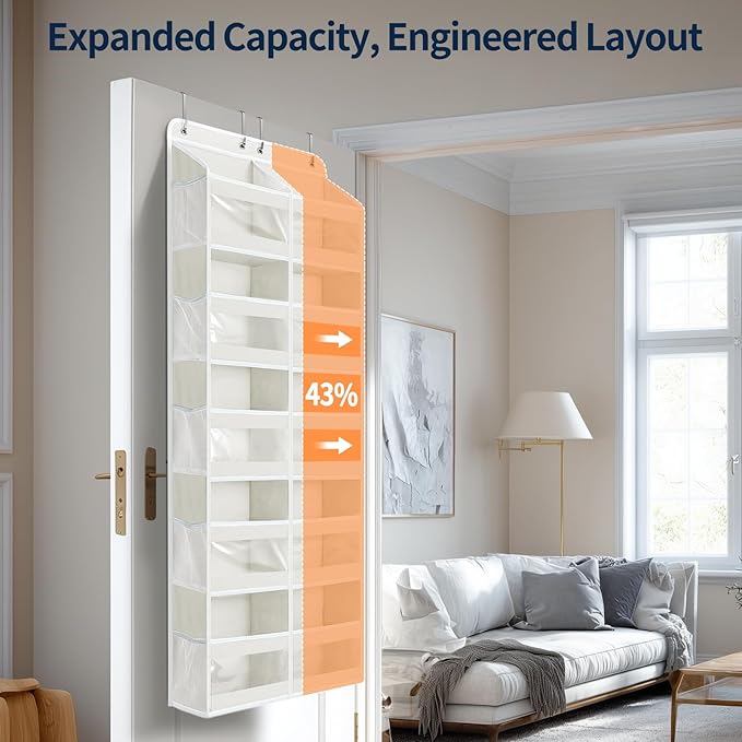 Yecaye 5-Tier Over The Door Organizer Dual-Column, 80lbs Load Extra Large Over the Door Storage of 10 Compartments, Heavy Duty Door Organizer Hanging for Dorm Bathroom Pantry, Cream White, 1 Pack