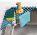 Tomorotec Compact Silicone-Coated Triangle Dish Drying Rack for Sink Corner - Foldable Stainless Steel Over-The-Sink Organizer and Storage Shelf (Dark Green)