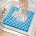 HITSLAM Non Slip Shower Stall Mat with Center Drain Hole, Diamond Textured PVC Bath Mat for Inside Shower, Machine Washable, Strong Suction Cups for Bathroom Bathtub Mat, 24x24 Inch, Blue