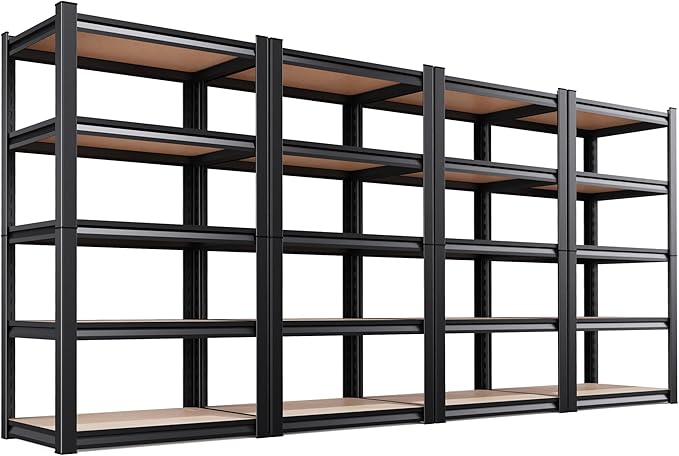 4-Pack Garage Shelving for Multi-Room Home Storage & Organization, 71"H x 32"W x 14"D 5-Tier Adjustable Metal Storage Rack for Tools, Household Items, Garage, Workshop,Pantry&Basement Storage