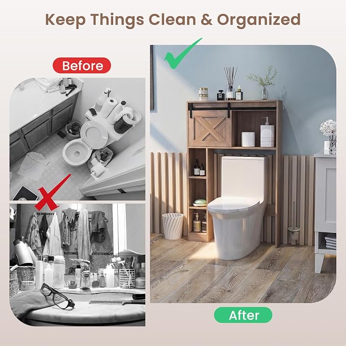 Giantex Over The Toilet Storage Cabinet - Freestanding Bathroom Organizer with Sliding Barn Door & Storage Shelves, Multifunctional Bathroom Toilet Rack for Bathroom, Restroom, Laundry (Rustic Brown)