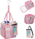 Mesh Shower Caddy Portable for College Dorm Room Essentials, Hanging Shower Caddy with Waterproof Phone Pouch, Large Capacity Shower Bag Basket Tote for Bathroom, Gym, Camping, Swimming, Beach, Pink