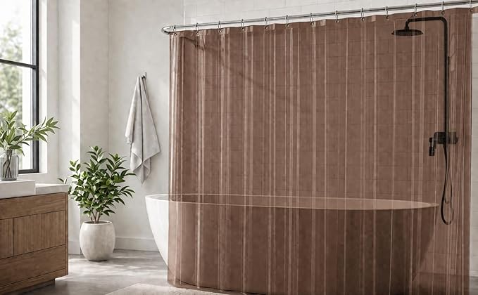EHZNZIE Brown Shower Curtain Liner 72x72, PEVA Waterproof Bath Curtain, No Chemical Smell, 3 Weighted Magnets, Durable with Rustproof Metal Grommets