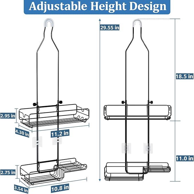 Skyapex Hanging Shower Caddy Bathroom Organizer - Over The Shower Head Adjustable Rack for Tall Showerheads, Extra Large Storage Shelf with Soap Holder for Big Shampoo Bottles