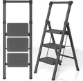 3 Step Ladder, DIAMONDFORGE Folding Step Stool with Wide Anti-Slip Pedal, Anti-Slip Feet and Handgrip, Sturdiest Steel Construction, Steel Ladder for Home, Black