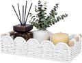 CubesLand Toilet Paper Storage Basket Organizer, Small Wicker Toilet Tank Top Decorative Baskets for Countertop, Handwoven Scalloped Basket w/handle for Home Decor, Living Room, Bedroom, White