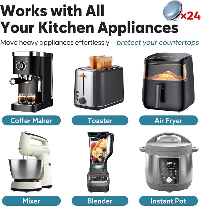 Appliance Sliders for Kitchen 24 PCS Self-Adhesive Small Kitchen Finds Appliance Slider Hacks Easy to MovIing & Space Saving Must Have Home Gadgets Mixer Accessories for Countertop