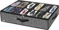 Onlyeasy Under Bed Shoe Storage Organizer with Sturdy Handles and Clear Window 1 Pack Fits 12 Pairs, Premium Foldable Underbed Shoes Container Box for Closet, Linen-like Black, MXAUBSB1P