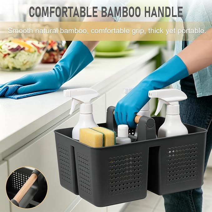 JiatuA Shower Caddy Basket Portable Caddy Organizer with Handle Cleaning Supplies Caddy Plastic Tool Storage for Bathroom Kitchen College Dorm Bedroom, Dark Grey