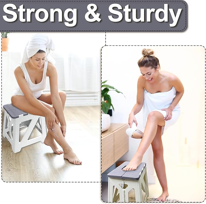 Shower Stool for Shaving Legs, 1 Pack Foot Rest Folding Stool Step to Shave Legs Shaving for Inside Shower Foldable Small Waterproof Plastic Corner Gray White