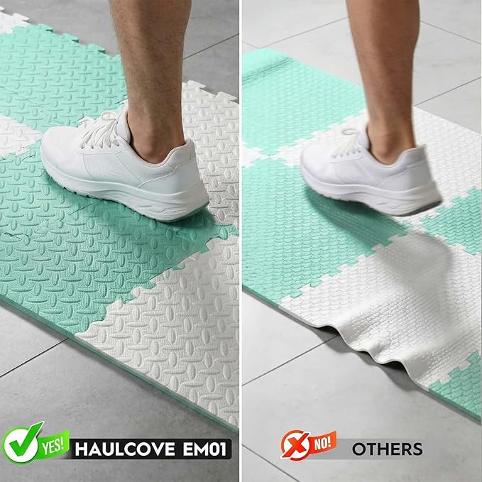 18pcs Puzzle Exercise Mat, 12.6"x12.6"x0.4", 18sqft EVA Interlocking Foam Floor Tiles, Non-Slip, Protective, Water-Resistant Flooring for Home Gym & Workout Equipment