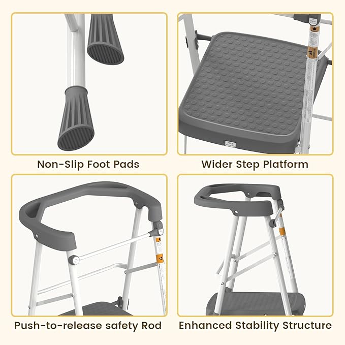 HBTower Kids 2 Steps Step Stool, Toddler Tower with Anti-Drop Safty Railing, Toddler Kitchen Stool Helper for Kitchen Counter Learning Kids Standing Folding Stepper