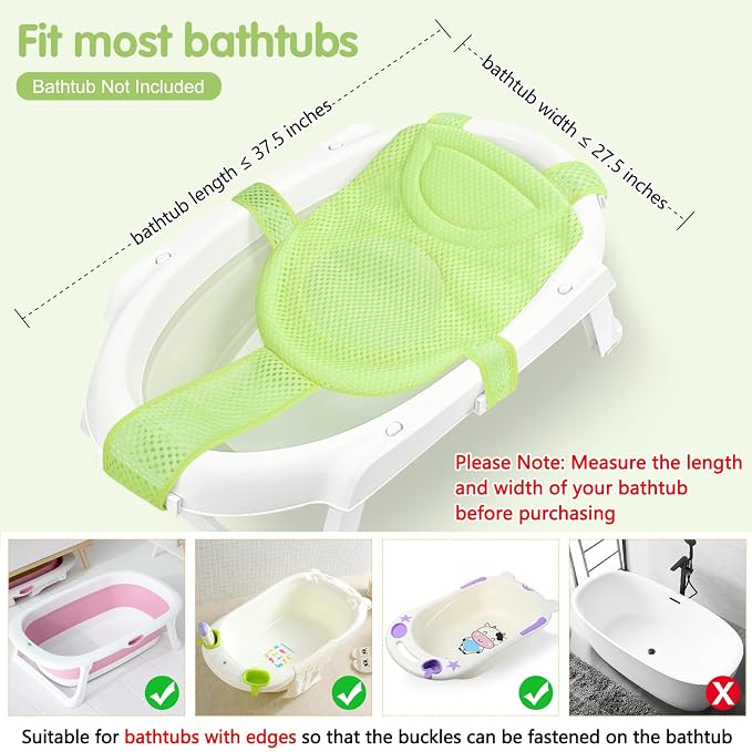 Colorlife Baby Bath Seat Support Net Infant Bathing Seat Support Mat, Adjustable Comfortable Non-Slip Five-Pointed Baby Shower Net Bathtub Sit Up Mesh for Newborn 0-12 Months-Grass Green(No Bathtub)