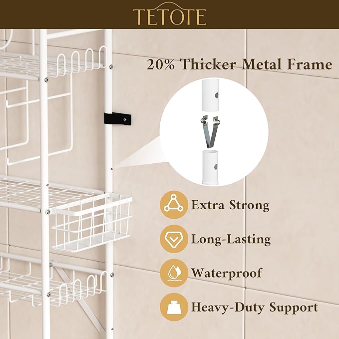 TETOTE Over The Toilet Storage Rack, 3-Tier Bathroom Organizer Shelf Over Toilet with Toilet Paper Roll Holder, Freestanding Metal Rack, White