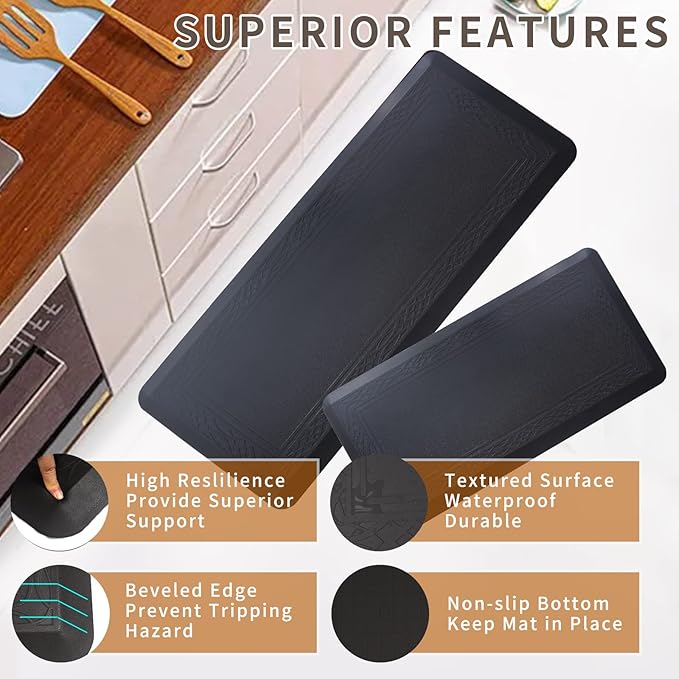 20 x 42 Inch Extra Support Anti Fatigue Comfort Kitchen Mat, Waterproof Long Kitchen Runner, Non-Slip Standing Desk Mat, Commercial Pads for Offices, Home, Garages (Bordeaux Black, 20'' x 42'')