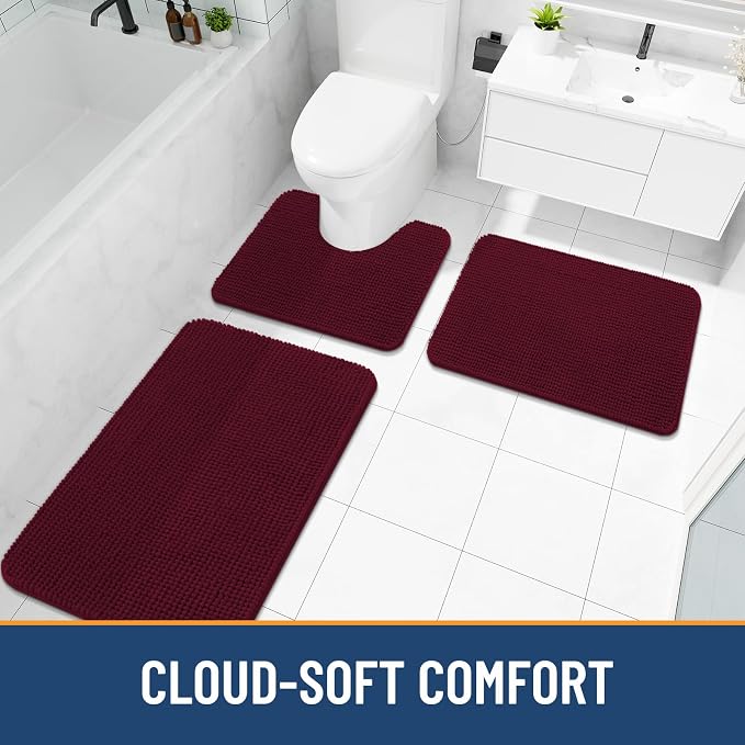 Arotive Bathroom Rugs 30" x 20", Ultra Soft Absorbent Chenille Bath Rugs, Non-Slip Rubber Backing, Machine Washable Bath Mats for Bathroom Floor, Tub and Shower, Home Decor Accessories, Burgundy
