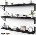 BAYKA Wall Mounted Floating Shelves, Wood Floating Wall Shelf for Books & Decor, Small Space-Saving Display & Organizer（Black，36in，Set of 3）
