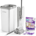 JOYMOOP Flat Mop System, Mop and Bucket Set, White, Commercial & Household Floor Cleaning Mop with Freesia Scent Cleaning Pods, Includes 3 Reusable Microfiber Pads and 15 Detergent Pods