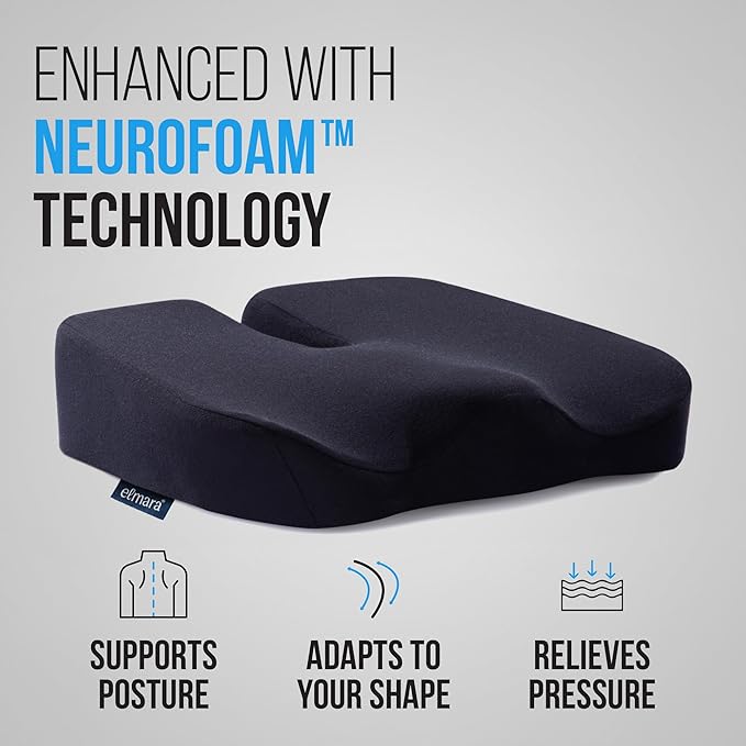 Elmara Doctor-Designed Wheelchair Seat Cushion Set – The Ultimate Comfort Solution – Thick Wheelchair Cushions Relieve Back & Sciatica Pain – Wheel Chair Cushions for Seniors, Wheelchair Pad (Black)