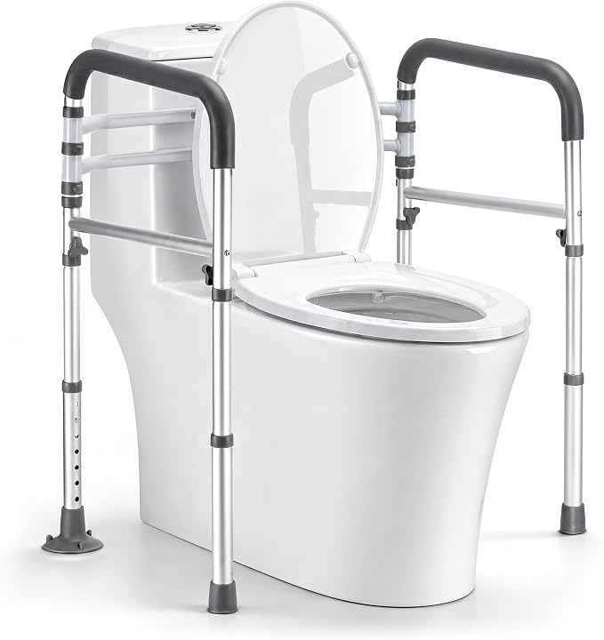 Toilet Safety Rails for Seniors | 350 lb Capacity Adjustable Toilet Handles for Elderly Adults, Heavy-Duty Toilet Safety Frame with Support Handles for Handicap Users & Mobility Assistance