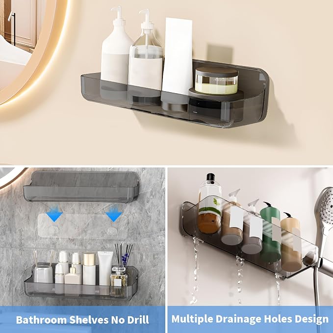 Diesisa 2pc Acrylic Wall Mounted Shower Caddy, Adhesive Shelf, Bathroom Shelves for Wall, Self Adhesive Organizer, No Drilling Hang Walls, for Bathroom, Kitchen, Living Room