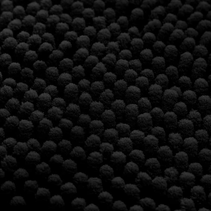 HOMEIDEAS 3 Pieces Bathroom Rugs, Extra Large Ultra Soft Non Slip Absorbent Chenille Toilet Bath Mat Set (Black)