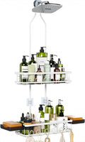 Skyapex Shower Caddy Hanging: Adjustable Height Organizer for Over Showerhead - Rustproof Shower Shelves with Hooks & 2 Soap Holders, White