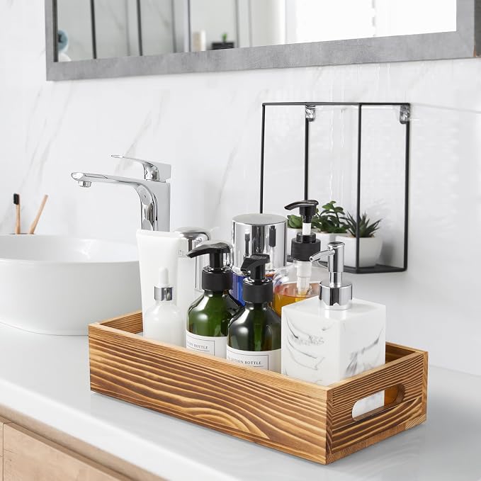 ALELION Bathroom Basket for Toilet Tank -Wooden Decorative Back of Toilet Basket Organizer for Organizing Paper, Towels, and Bathroom Accessories, Brown