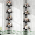 shuang qing 360° Rotating Corner Shower Caddy Tension Pole Organizer - 4-Tier Adjustable Rustproof Metal Pole, Plastic Shelves with Safety Guardrail, Bathroom Storage for Shower & Bathtub(Black)