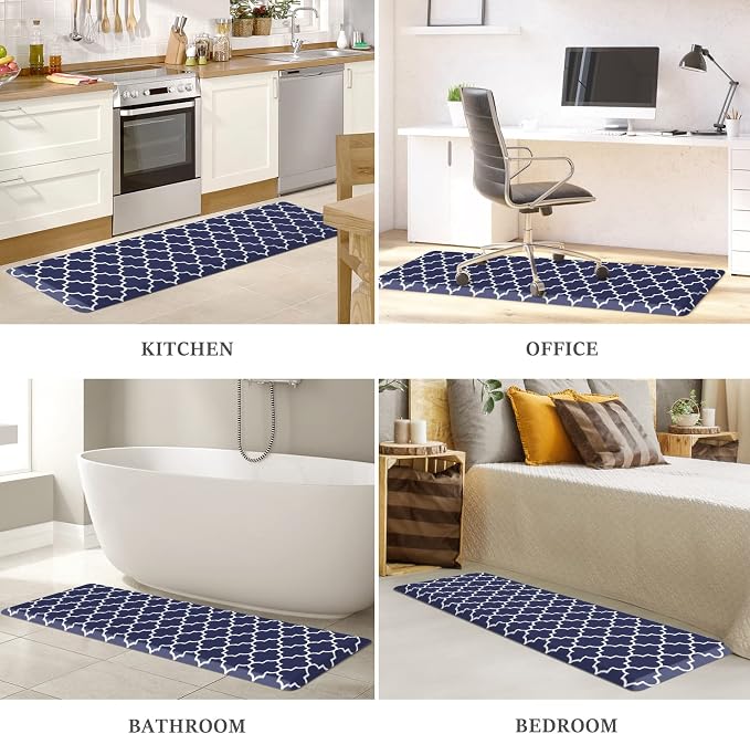 WISELIFE Kitchen Runner Rugs Anti-Fatigue mats - 3/4 Inch Thick Non Slip Waterproof Ergonomic Comfort Mat for Kitchen, Floor Home, Office, Sink, Laundry (17.3"x60" -0.75 inch,Blue)