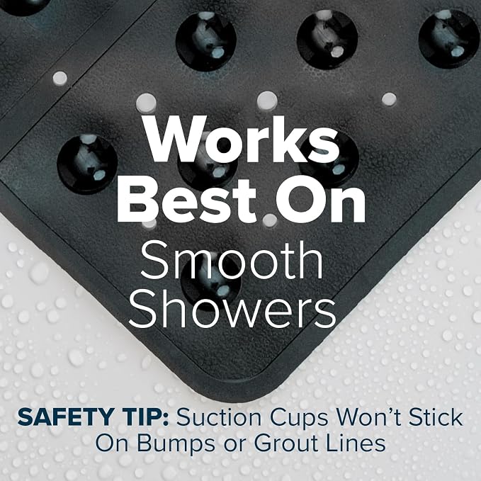 SlipX Solutions 27" Oversize Square Shower Mat, Non-Slip Mat for Elderly & Kids, 100+ Power Grip Suction Cups for Smooth Surfaces, Machine Washable, Black
