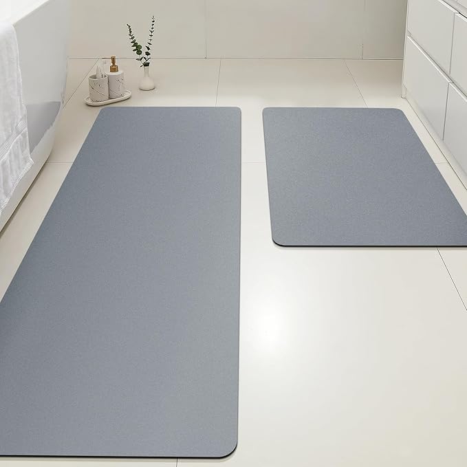 ACCUMTEK Non Slip Bath Mat, Thin Bathroom Rugs Fit Under Door, Quick Dry Bath Mats, Machine Washable Bath Rugs for Bathroom, Bathtub & Kitchen, Bathtub, Grey/Solid/24 x17+48"x20"