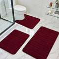 BYSURE Burgundy Memory Foam Bathroom Rug Set 3 Piece, Non Slip Extra Soft Absorbent Machine Washable Toilet Bath Toilet Mat (17"x24"+20"x32"+U Shape 20"x24")