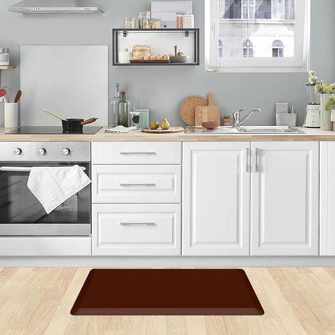 KitchenClouds Kitchen Mat Cushioned Anti Fatigue Rug 17.3"x28" Water Resistant, Non Slip, Standing and Comfort Desk/Floor Mats for House Sink Office (Coffee)