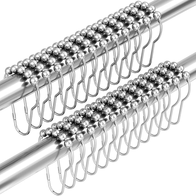 Amazer Shower Curtain Hooks, Decorative Shower Curtain Hooks Rust Proof Stainless Steel Shower Hooks, Shower Hooks for Shower Bathroom Rods Set of 24, Polished Chrome