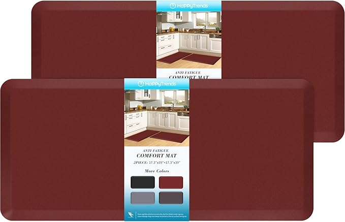 HappyTrends 2 PCS Kitchen Mat Cushioned Anti-Fatigue Floor Mat, Heavy Duty Ergonomic Comfort Foam Standing Mat, Waterproof Non-Slip Kitchen Rugs for Home, Office(17.3"x39"+17.3"x39",Red)