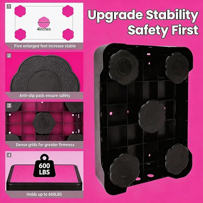Noctilucent Adjustable Step Stool for Seniors Adults, Bed Step Stools, 600 LBS Capacity Non-Slip Safety Step Platform Indoor and Outdoor for Adults, Step Stools Elderly Assistance at Night