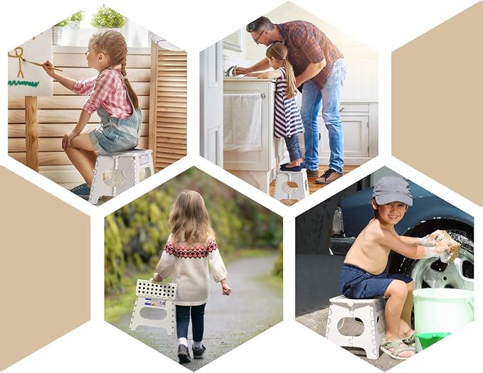ACKO 2PACK Folding Step Stool - 11" Height Premium Heavy Duty Foldable Stool for Kids and Adults, Plastic Stepping Stool for Kitchen Bathroom, White
