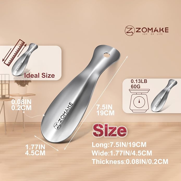 ZOMAKE Shoe Horn Long Handle for Seniors Men Women,Metal Long Shoehorn Boot Horn,16.5" Stainless Steel Shoe Spoon Helper