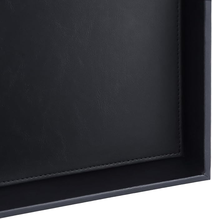 HofferRuffer Faux Leather Vanity Tray, Elegant Desktop Storage Organizer, Decorative Catchall for Perfume, Bathroom Valet, Nightstand or Dresser, 10" x 10" x 1.8" (Black)