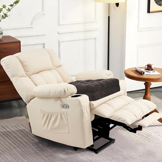 Recliner Cushions for Elderly, 20x20x5 Inch Thick Chair Cushion Patent Design Soft Tufted Dual Layer Booster Seat Cushions for Seniors Recliner Risers Taupe 1P