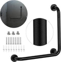 Black Angled Grab Bar 16x16 Inch, Stainless Steel Bathroom Grab Bar w/Anti-Slip Knurled Grip, Wall Mounted Bathtub Toilet Safety Handrail for Elderly Senior, L-Shaped Grab Bar for Shower