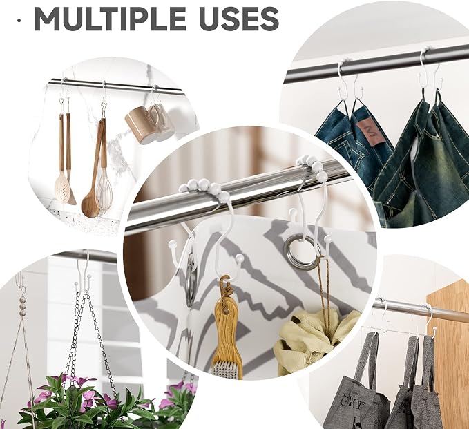 Bathway White Shower Curtain Hooks and Rings - Rust Proof, Smooth Glide, Double Hooks, 12 Pcs