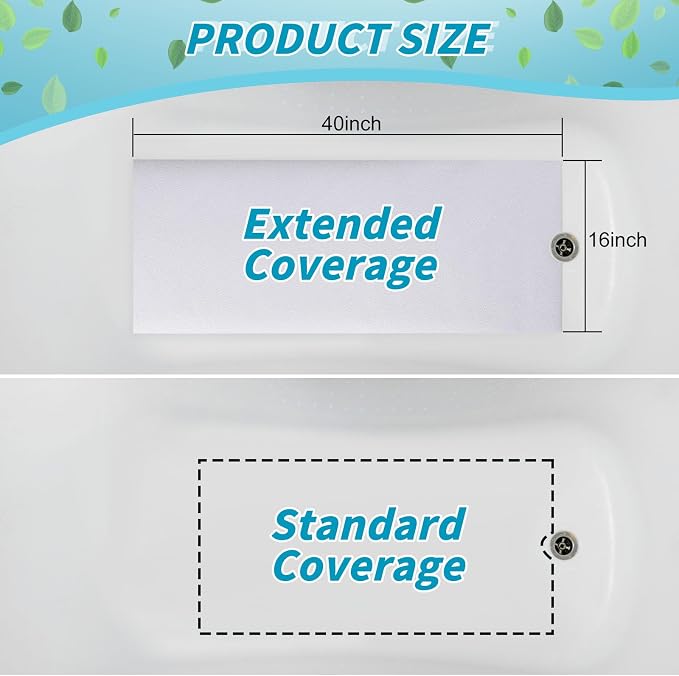 Dunzoom 16" x 40" Non Slip Bathtub Mat with Drain Cut Out Anti Slipping Non Skid Safe Tub Mat Adhesive Peel and Stick Bath Tub Mat PEVA Tub Sticker for Shower Floor Boat Wet Areas(White)