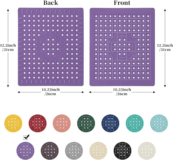 WILLKOMMEN Kitchen Sink Mat, 12" x 10" Rectangular Sink Protector Pad, Fast-Draining Grid Design Liner, Dish Drying Mat , 2 Pack Purple