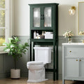 Over The Toilet Storage Cabinet, Over Toilet Storage with Glass Doors and Adjustable Shelf, Thicken Frame Above The Toilet Storage Cabinet Behind The Toilet Bathroom Organizer, Forest Green